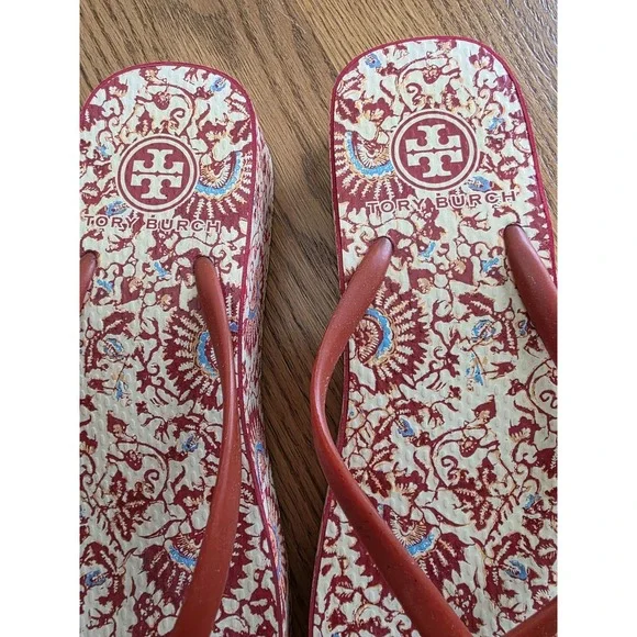 Tory Burch Thandie Wedge Flip Flop Rubber Hawaii Exclusive Print 8.5 - Picture 5 of 11